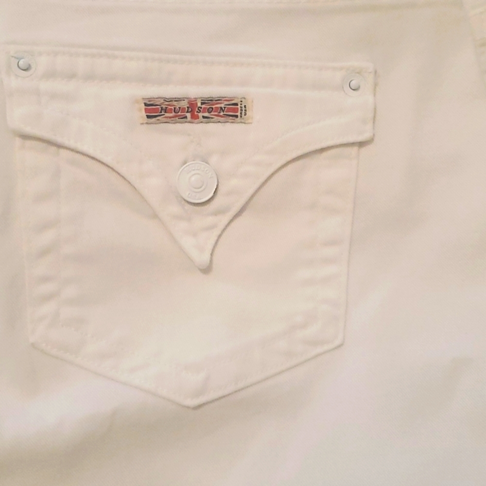 Hudson women's white flare leg jeans.